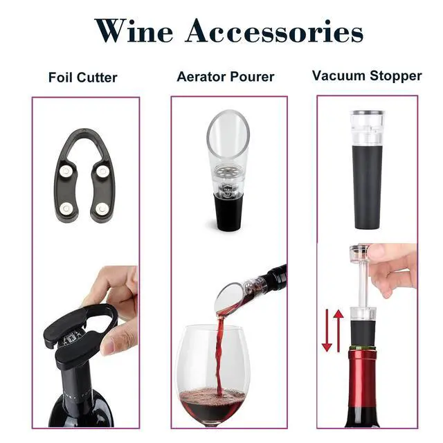 Alt view image 4 of 6 - Air Pressure Wine Bottle Opener with Foil Cutter, Wine Aerator Pourer, 2 Vacuum Wine Stoppers, Storage Base (6 PCS), Corkscrew Wine Opener, The Best Wine gifts for Wine Lovers