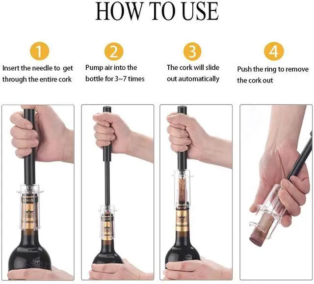 Alt view image 2 of 6 - Air Pressure Wine Bottle Opener with Foil Cutter, Wine Aerator Pourer, 2 Vacuum Wine Stoppers, Storage Base (6 PCS), Corkscrew Wine Opener, The Best Wine gifts for Wine Lovers