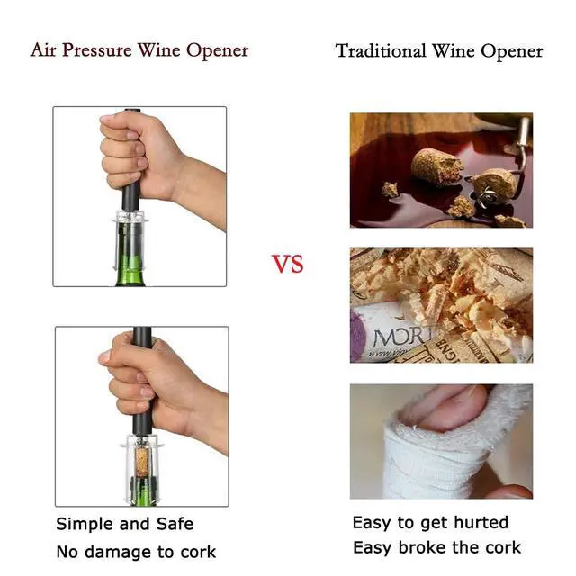 Alt view image 3 of 6 - Air Pressure Wine Bottle Opener with Foil Cutter, Wine Aerator Pourer, 2 Vacuum Wine Stoppers, Storage Base (6 PCS), Corkscrew Wine Opener, The Best Wine gifts for Wine Lovers