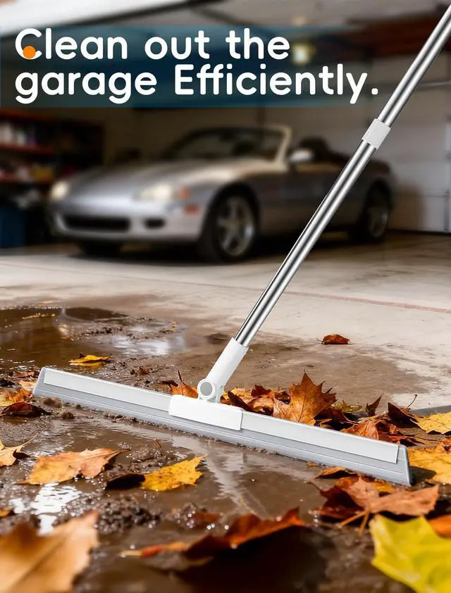 Alt view image 3 of 7 - Floor Squeegee Broom with Long Handle, Heavy Duty Rubber Squeegee Kit, Scrubber for Tile Floor, Garage, Concrete with 2 Replacement Heads & 1 Cloth (3-in-1 Set)