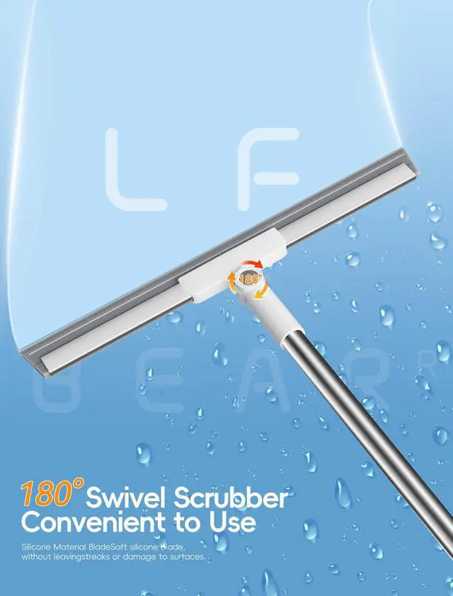 Alt view image 7 of 7 - Floor Squeegee Broom with Long Handle, Heavy Duty Rubber Squeegee Kit, Scrubber for Tile Floor, Garage, Concrete with 2 Replacement Heads & 1 Cloth (3-in-1 Set)
