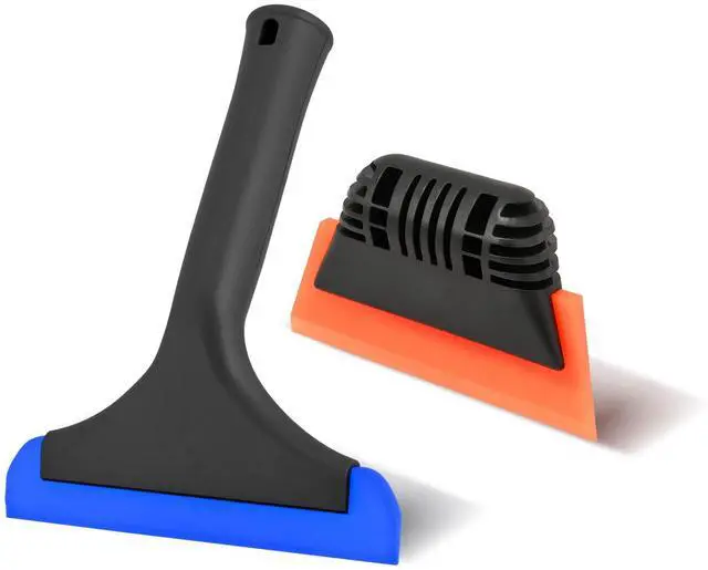 Main image of 6'' Small Silicone Squeegee 5-inch Handy Small Rubber Window Shower Squeegee Auto Water Blade for Car Windshield, Window, Mirror, Glass Door, Ice Snow Removal Scraper Tool (Blue and Orange)
