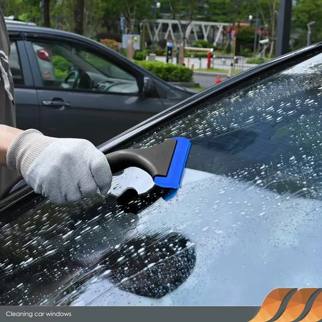 Alt view image 4 of 7 - 6'' Small Silicone Squeegee 5-inch Handy Small Rubber Window Shower Squeegee Auto Water Blade for Car Windshield, Window, Mirror, Glass Door, Ice Snow Removal Scraper Tool (Blue and Orange)