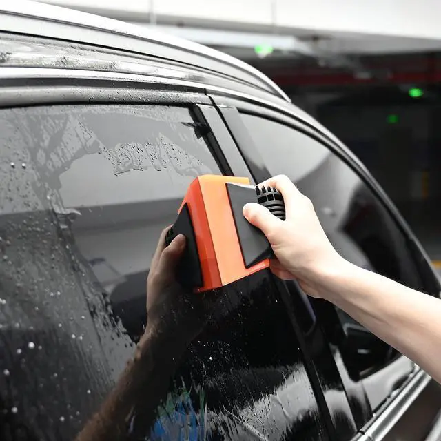 Alt view image 6 of 7 - 6'' Small Silicone Squeegee 5-inch Handy Small Rubber Window Shower Squeegee Auto Water Blade for Car Windshield, Window, Mirror, Glass Door, Ice Snow Removal Scraper Tool (Blue and Orange)