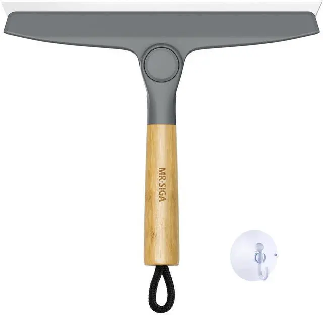 Main image of All Purpose Silicone Squeegee for Shower Door, Mirror, Glass, Streak Free Shower Squeegee, Pivoting Bamboo Handle, Includes 1 Suction Hook, 10 inch Wide, Gray, 1 Pack