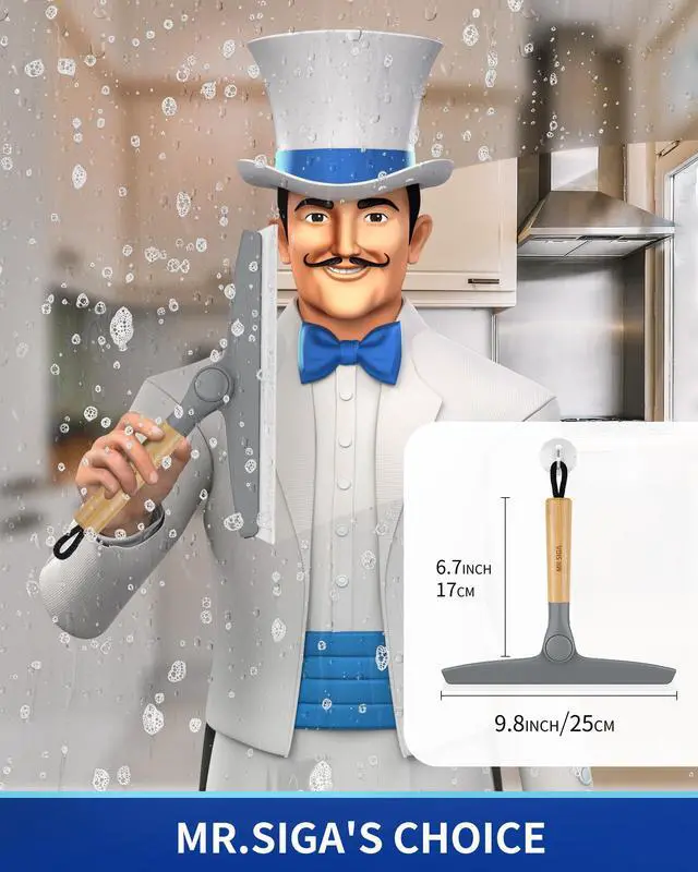 Alt view image 2 of 7 - All Purpose Silicone Squeegee for Shower Door, Mirror, Glass, Streak Free Shower Squeegee, Pivoting Bamboo Handle, Includes 1 Suction Hook, 10 inch Wide, Gray, 1 Pack