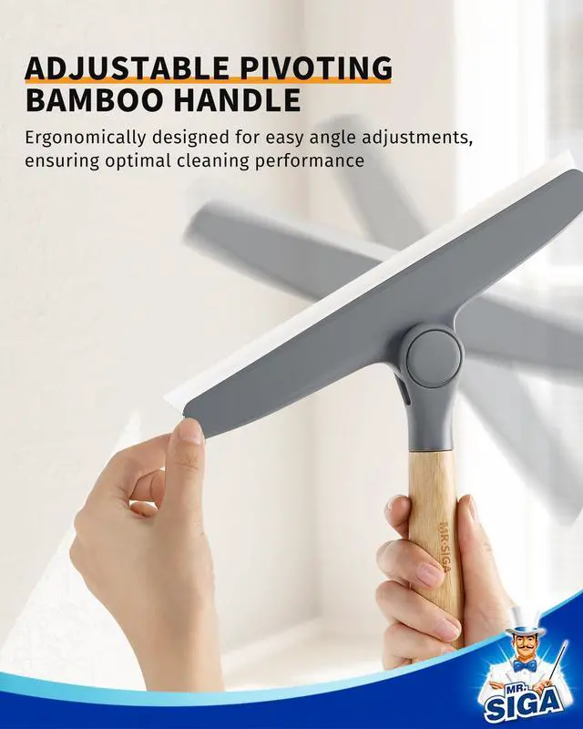 Alt view image 4 of 7 - All Purpose Silicone Squeegee for Shower Door, Mirror, Glass, Streak Free Shower Squeegee, Pivoting Bamboo Handle, Includes 1 Suction Hook, 10 inch Wide, Gray, 1 Pack
