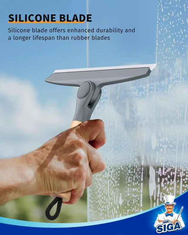 Alt view image 6 of 7 - All Purpose Silicone Squeegee for Shower Door, Mirror, Glass, Streak Free Shower Squeegee, Pivoting Bamboo Handle, Includes 1 Suction Hook, 10 inch Wide, Gray, 1 Pack
