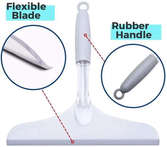 Alt view image 2 of 6 - Shower Squeegee for Glass Door, 10'' Rubber Water Wiper for Bathroom Tile and Mirror, Clear Plastic Window Cleaner Tool, 2 Pack