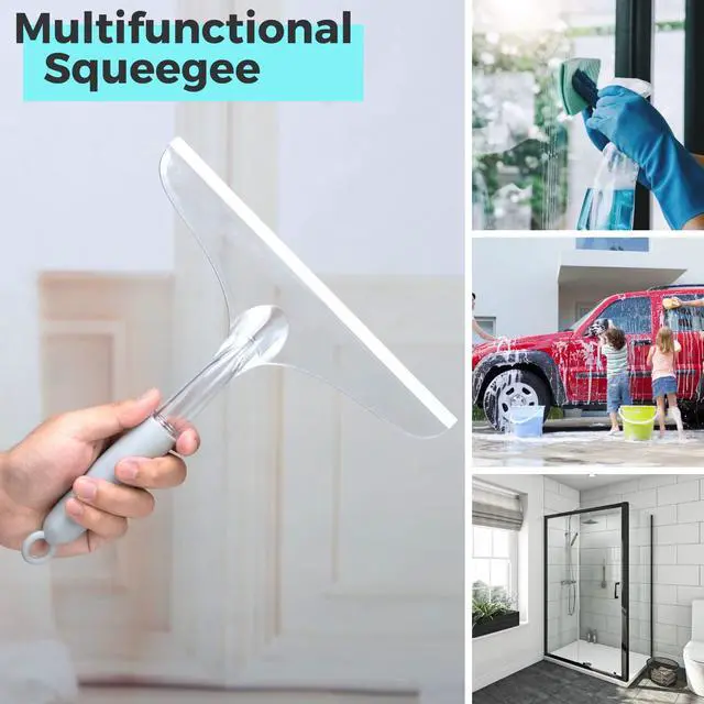 Alt view image 6 of 6 - Shower Squeegee for Glass Door, 10'' Rubber Water Wiper for Bathroom Tile and Mirror, Clear Plastic Window Cleaner Tool, 2 Pack