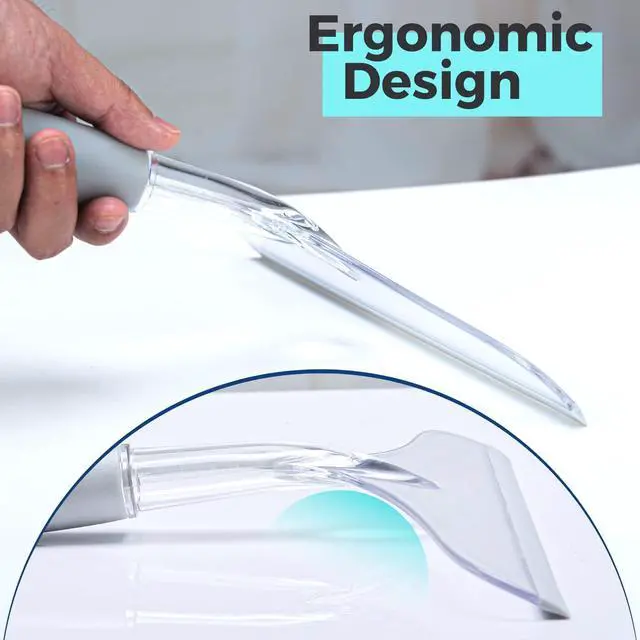 Alt view image 4 of 6 - Shower Squeegee for Glass Door, 10'' Rubber Water Wiper for Bathroom Tile and Mirror, Clear Plastic Window Cleaner Tool, 2 Pack