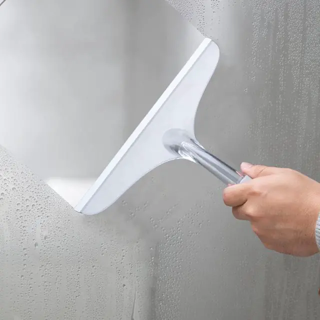 Alt view image 5 of 6 - Shower Squeegee for Glass Door, 10'' Rubber Water Wiper for Bathroom Tile and Mirror, Clear Plastic Window Cleaner Tool, 2 Pack
