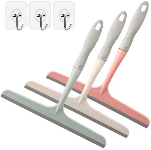 Main image of 3 Pcs Shower Squeegee for Glass Doors, Car Window Squeegee, Streak-Free Mirror Cleaner Tool for Bathroom Kitchen Sink Countertop Tile Glass Shower Door Scraper Household Squeegees, with 3 Hooks