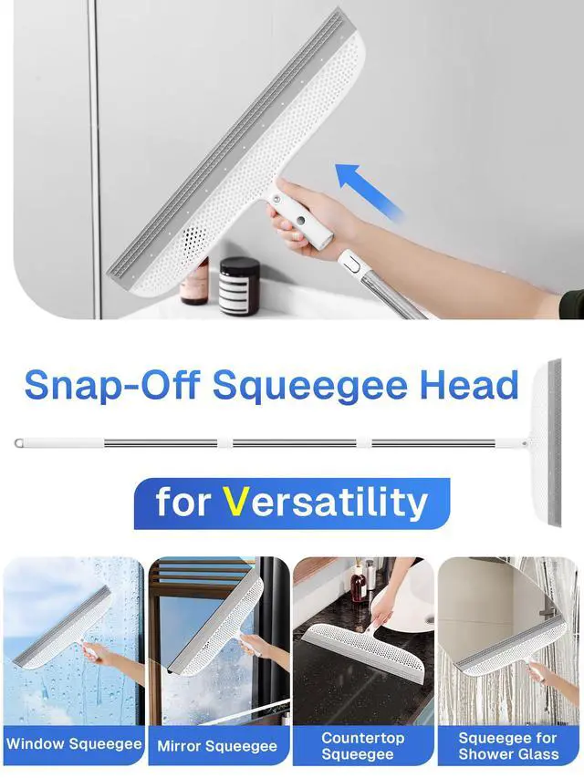Alt view image 5 of 7 - Silicone Floor Squeegee, 180° Rotating Air Broom, Squeegee for Floor with a Long Handle, Magic Broom for Water and Pet Hair Removal on Bathroom Floors, Tile, Deck and Glass, Indoor Cleaning Tool