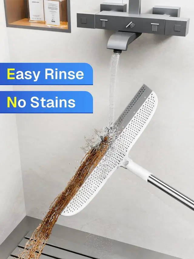 Alt view image 7 of 7 - Silicone Floor Squeegee, 180° Rotating Air Broom, Squeegee for Floor with a Long Handle, Magic Broom for Water and Pet Hair Removal on Bathroom Floors, Tile, Deck and Glass, Indoor Cleaning Tool