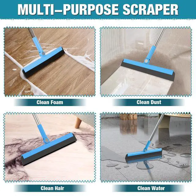 Alt view image 2 of 7 - Floor Squeegee Adjustable 59'' Long Handle Professional Floor Squeegee with Hook Water Squeegee Foam Blade for Concrete Floor Tile Pet Hair Floor Wiper