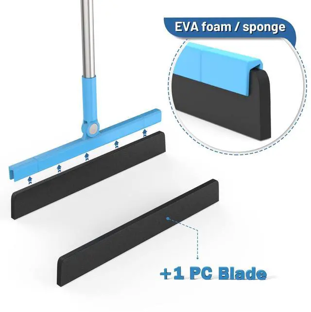 Alt view image 7 of 7 - Floor Squeegee Adjustable 59'' Long Handle Professional Floor Squeegee with Hook Water Squeegee Foam Blade for Concrete Floor Tile Pet Hair Floor Wiper