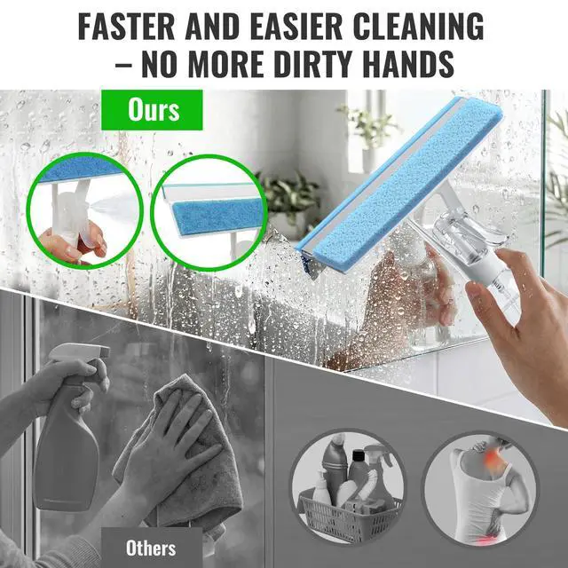 Alt view image 4 of 7 - 3 in 1 Window Cleaning Scraper, Shower Scraper Window Squeegee with 300ML Tank, Bathroom Mirror Squeegee with Hanging Hole, Window Scraper for Cleaning Windows, Glass, Mirrors, Car Windows