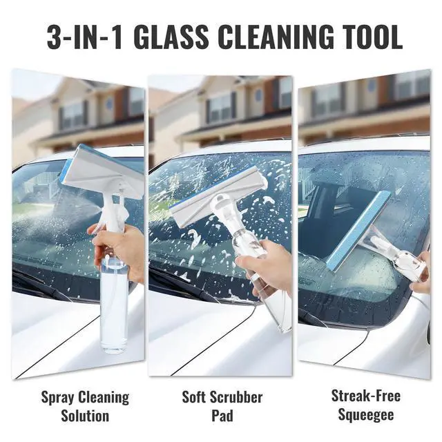 Alt view image 5 of 7 - 3 in 1 Window Cleaning Scraper, Shower Scraper Window Squeegee with 300ML Tank, Bathroom Mirror Squeegee with Hanging Hole, Window Scraper for Cleaning Windows, Glass, Mirrors, Car Windows