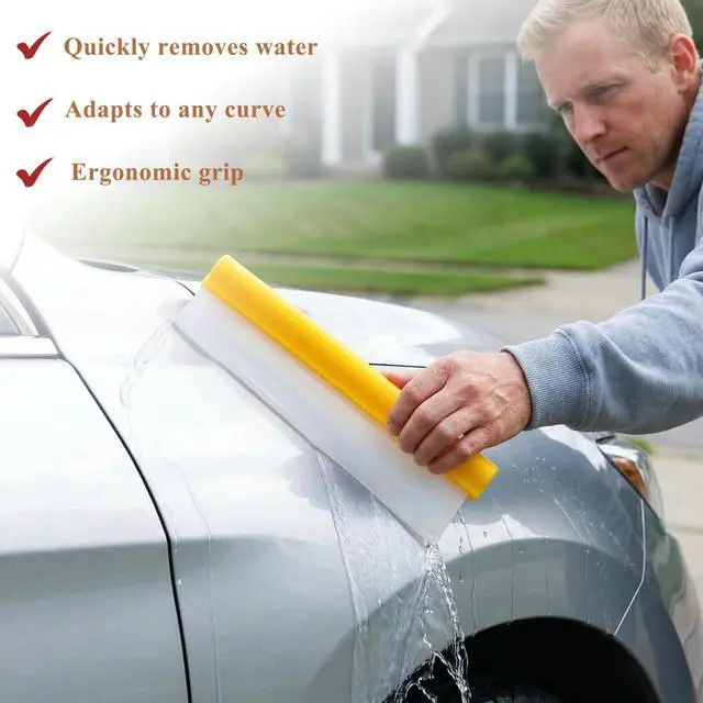 Alt view image 6 of 7 - Car Squeegee,12 inch Silicone Automotive Water Wiper for Drying,Flexible Auto T-Bar Water Blade for car, Windshield, Glass, Window, Bathroom(Yellow)