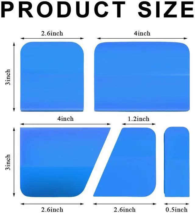 Alt view image 2 of 6 - 5 in 1 Rubber Squeegee Kit, Anti-Scratch Flexible Soft Matte TPU Coating Scraper Kit, Small Tint Squeegee Water Blade Scraper for Paint Protection Film Household Cleaning (Blue)
