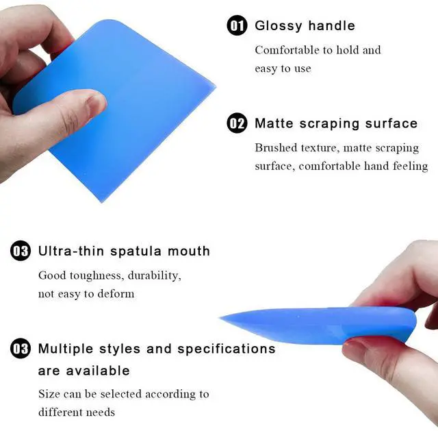 Alt view image 3 of 6 - 5 in 1 Rubber Squeegee Kit, Anti-Scratch Flexible Soft Matte TPU Coating Scraper Kit, Small Tint Squeegee Water Blade Scraper for Paint Protection Film Household Cleaning (Blue)