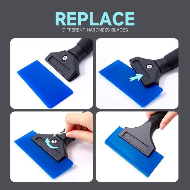 Alt view image 6 of 7 - 1 Pack Rubber Water Blade Shower Squeegee Scraper Mirror Glass Wiper Window Cleaner with 7" Long Non-Slip Handle for Bathroom Window Tinting