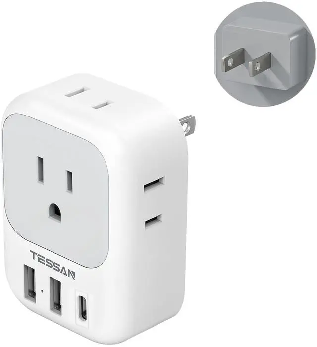 Main image of 2 Prong to 3 Prong Adapter, Multi Plug Outlet Extender with 4 Outlets 3 USB Ports(1 USB C), Type A Travel for US to Japan, Philippines, Canada, Mexico, China, Thailand, Anguilla