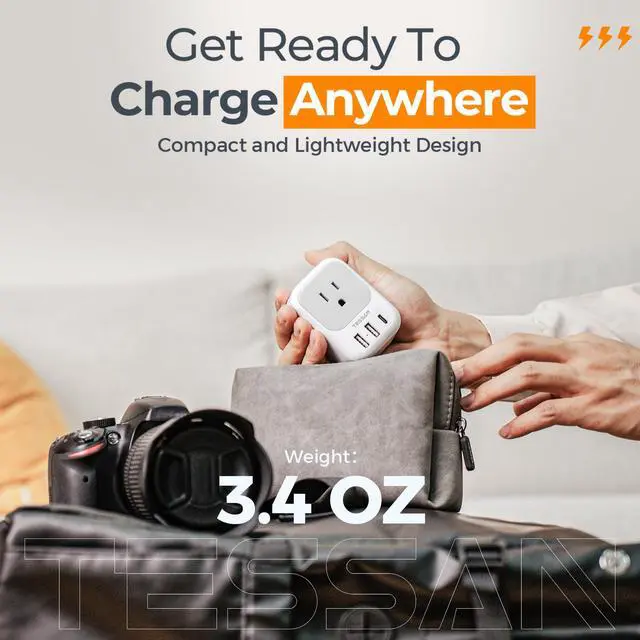 Alt view image 6 of 6 - 2 Prong to 3 Prong Adapter, Multi Plug Outlet Extender with 4 Outlets 3 USB Ports(1 USB C), Type A Travel for US to Japan, Philippines, Canada, Mexico, China, Thailand, Anguilla