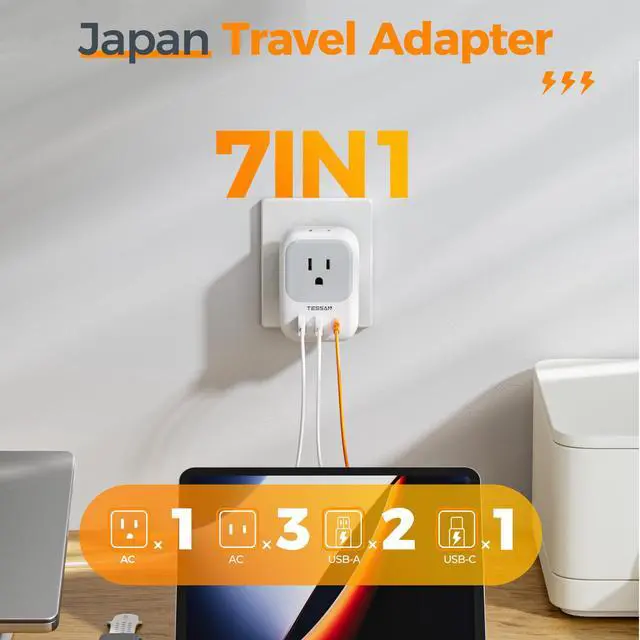 Alt view image 4 of 6 - 2 Prong to 3 Prong Adapter, Multi Plug Outlet Extender with 4 Outlets 3 USB Ports(1 USB C), Type A Travel for US to Japan, Philippines, Canada, Mexico, China, Thailand, Anguilla