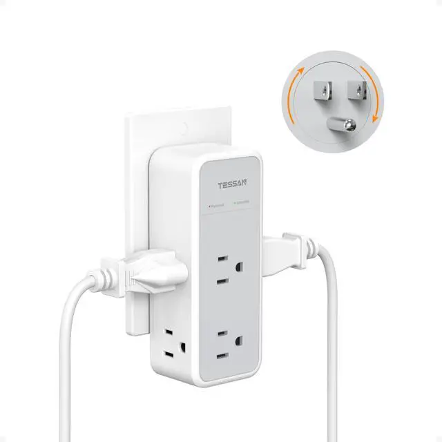 Main image of Multi Plug Outlet Extender with 360 Rotating Plug, TESSAN 1875W Wall Outlet Splitter with 6 AC, 1800J Surge Protector, 3 Sided Multiple Electrical Wall Adapter for Dorm Room Office Kitchen Home