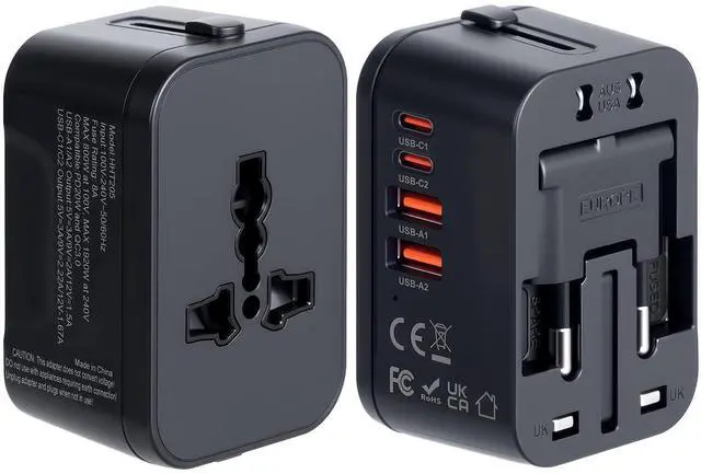 Main image of Universal Travel Adapter Fast Charger, Worldwide Plug Adapter 2 USB C PD3.0 & 2 USB-A Quick Charge, All in One International Power Adaptor GaN Smart Wall Charger 4 Ports for Phone Laptop USA EU UK AUS