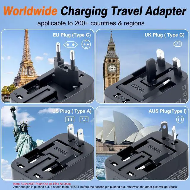 Alt view image 2 of 7 - Universal Travel Adapter Fast Charger, Worldwide Plug Adapter 2 USB C PD3.0 & 2 USB-A Quick Charge, All in One International Power Adaptor GaN Smart Wall Charger 4 Ports for Phone Laptop USA EU UK AUS