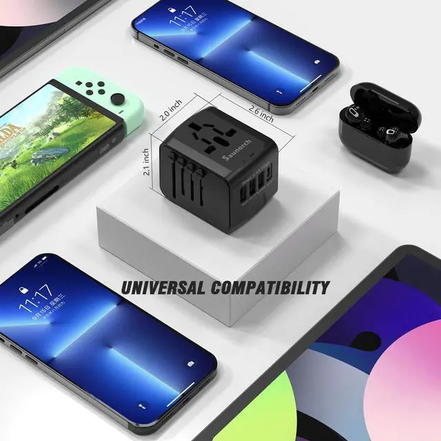Alt view image 3 of 7 - SAUNORCH Universal International Travel Power Adapter W/High Speed 2.4A USB, 3.0A Type-C Wall Charger, European Adapter, Worldwide AC Outlet Plugs Adapters for Europe, UK, US, AU, Asia-Black