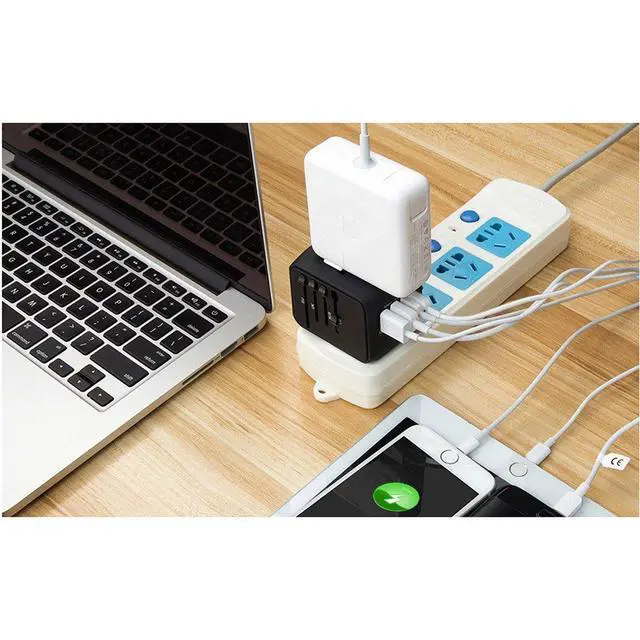 Alt view image 7 of 7 - SAUNORCH Universal International Travel Power Adapter W/High Speed 2.4A USB, 3.0A Type-C Wall Charger, European Adapter, Worldwide AC Outlet Plugs Adapters for Europe, UK, US, AU, Asia-Black