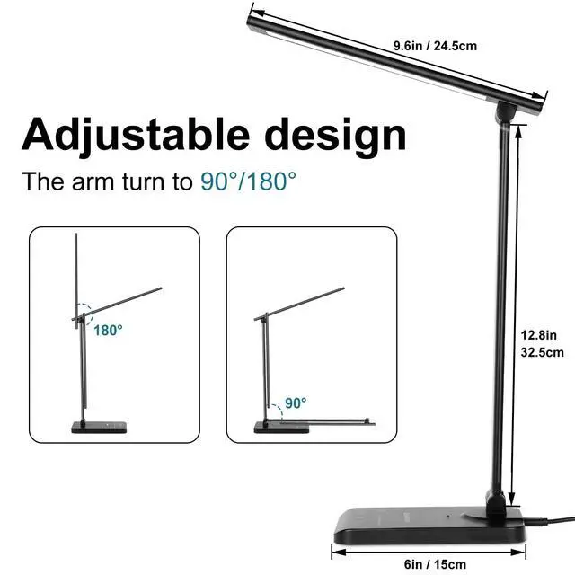 Alt view image 6 of 7 - LED Desk Lamp, Eye-Caring Table Lamps with 5 Brightness Levels & 5 Lighting Modes, 45 Min Auto Timer, Touch Control and Memory Function, Dimmable Home Office Study Reading Desk Light,Black