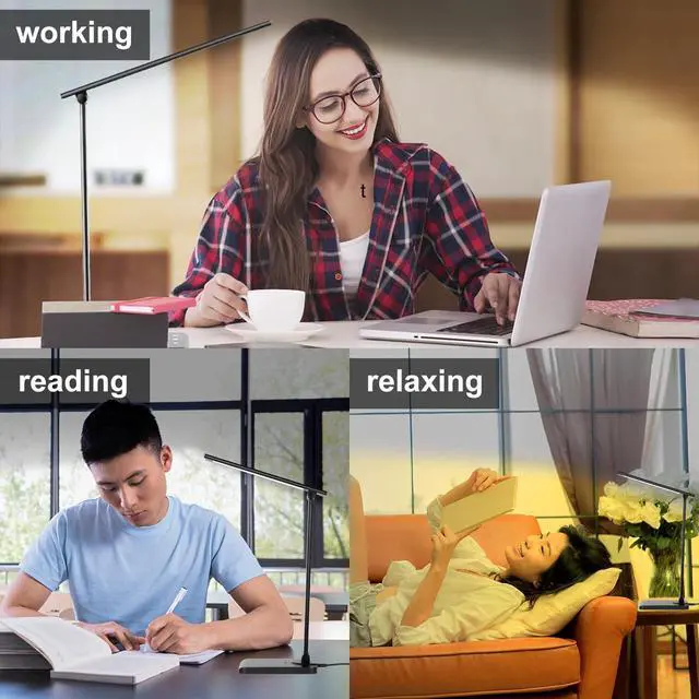 Alt view image 7 of 7 - LED Desk Lamp, Eye-Caring Table Lamps with 5 Brightness Levels & 5 Lighting Modes, 45 Min Auto Timer, Touch Control and Memory Function, Dimmable Home Office Study Reading Desk Light,Black