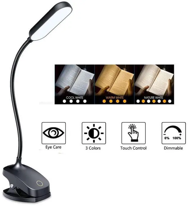 Alt view image 2 of 7 - Desk Lamp Clip On Light-7W 2600mAH Flexible Gooseneck Battery Operated Rechargeable Reading Lamp with Clamp & Stepless Brightness for Desk,Piano,Bed Headboard and Computers