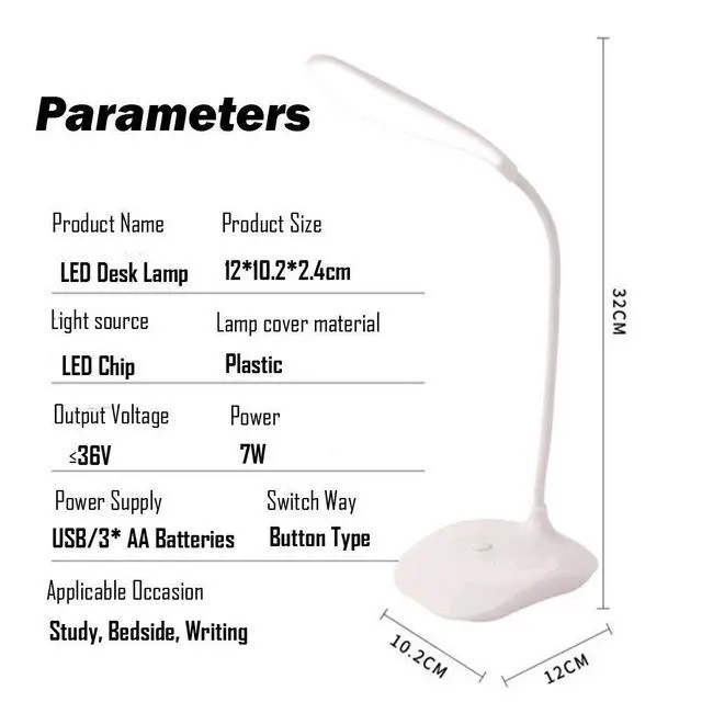 Alt view image 4 of 7 - LED Table Lamp,Portable Eye-Protected Flexible Gooseneck Small Desk Lights for Dorm Study Office Bedroom-USB or 3 AA Batteries Powered -Not Include Batteries(1 Pack)