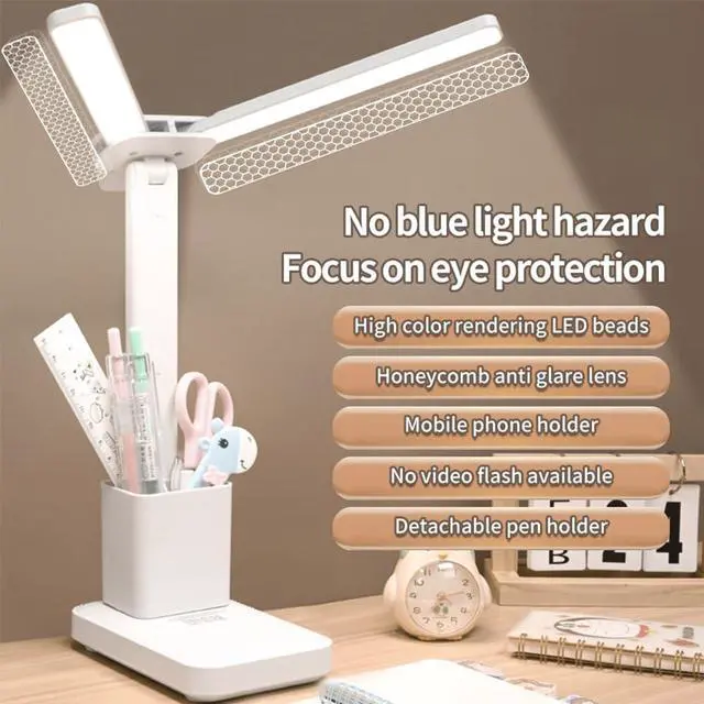 Alt view image 2 of 7 - Rechargeable Desk Lamp, Small Desk Light with 3 Color Temperatures & Stepless Dimming, Battery Powered Table Lamp for Home Office, Eye-Caring Study Lamp with USB-C Charging Port (FOLD-699ADUAL)