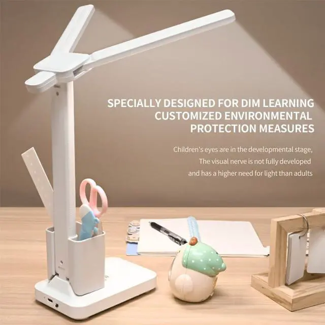 Alt view image 3 of 7 - Rechargeable Desk Lamp, Small Desk Light with 3 Color Temperatures & Stepless Dimming, Battery Powered Table Lamp for Home Office, Eye-Caring Study Lamp with USB-C Charging Port (FOLD-699ADUAL)