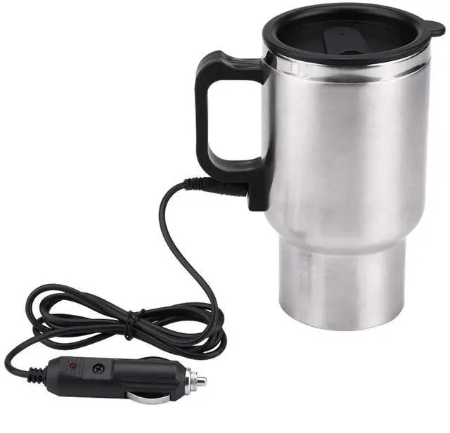 Main image of Electric Car Kettle, 12V Portable Water Stainless Steel Heated Pot Cigarette Lighter Charger Travel Warmer Hot Coffee Tea Truck Heating Cup Automobile Teapot Mug Heater Airtight Lid 450ml