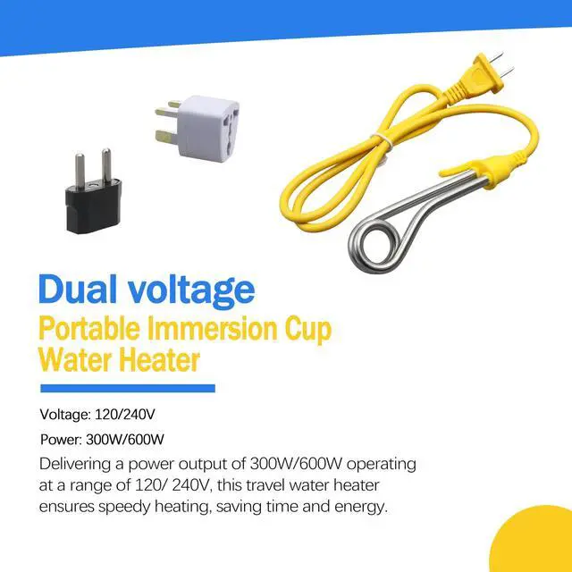 Alt view image 3 of 7 - Immersion Heater, Immersion Cup Water Heater 120V-300W, 240V-600W, for Portable Electric Water Heater Suitable for Coffee/Tea/Soup