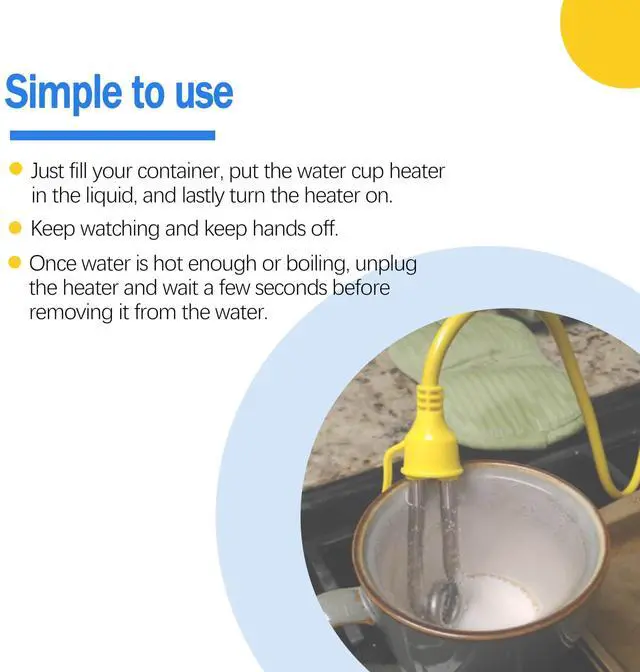 Alt view image 4 of 7 - Immersion Heater, Immersion Cup Water Heater 120V-300W, 240V-600W, for Portable Electric Water Heater Suitable for Coffee/Tea/Soup
