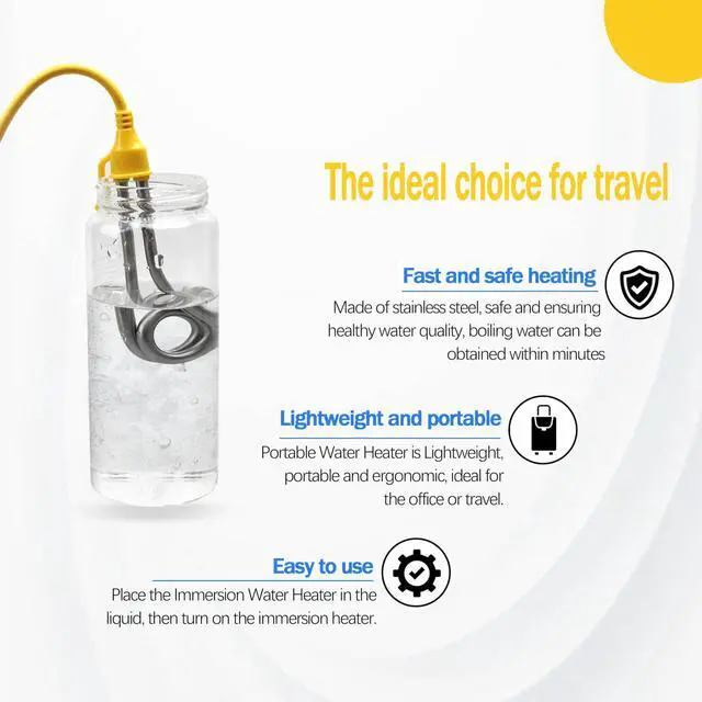 Alt view image 6 of 7 - Immersion Heater, Immersion Cup Water Heater 120V-300W, 240V-600W, for Portable Electric Water Heater Suitable for Coffee/Tea/Soup