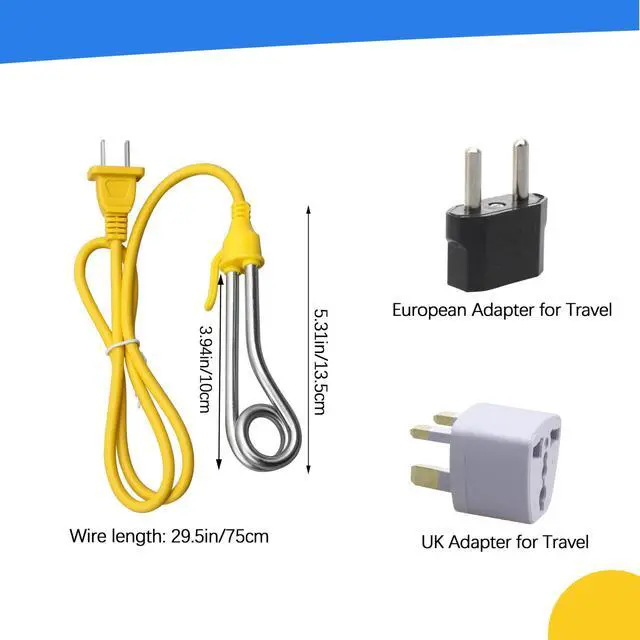 Alt view image 2 of 7 - Immersion Heater, Immersion Cup Water Heater 120V-300W, 240V-600W, for Portable Electric Water Heater Suitable for Coffee/Tea/Soup