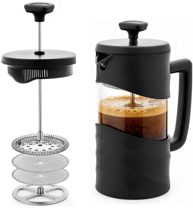 Main image of French Press Coffee Maker 20 Ounce with Heat Resistant Borosilicate Glass & Stainless Steel 4-Level Filtration System, Portable Cold Brew Coffee Maker for Travel, Camping or Gift, Black FPW20B