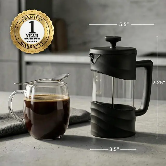 Alt view image 7 of 7 - French Press Coffee Maker 20 Ounce with Heat Resistant Borosilicate Glass & Stainless Steel 4-Level Filtration System, Portable Cold Brew Coffee Maker for Travel, Camping or Gift, Black FPW20B