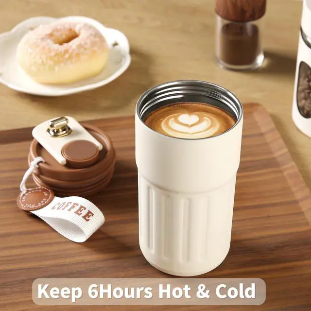 Alt view image 4 of 7 - Stainless Steel Insulated Coffee Mug with Lanyard, Leak Proof Travel Coffee Mug Keep 6H Warm & Cold 13.8oz (White)