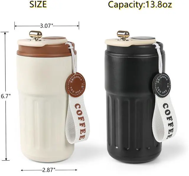 Alt view image 2 of 7 - Stainless Steel Insulated Coffee Mug with Lanyard, Leak Proof Travel Coffee Mug Keep 6H Warm & Cold 13.8oz (White)